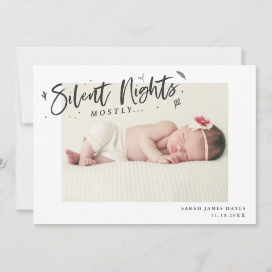 Silent Nights Meestal Baby Foto Holiday Birth Aankondiging (Voorkant)