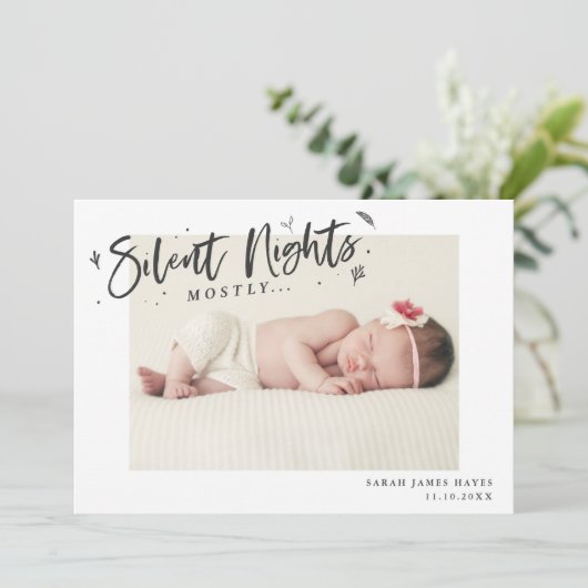 Silent Nights Meestal Baby Foto Holiday Birth Aankondiging (Staand voorkant)