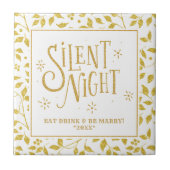 Silent Nights Typografie & Gold Leafs Pattern Tegeltje (Voorkant)