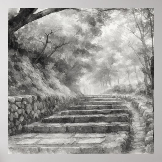 Silent Passage — 道 (The Path) Japanese Sumi-e Ink Poster (Voorkant)