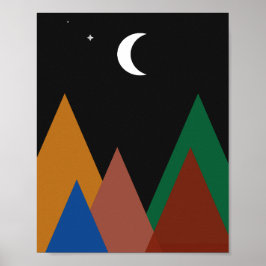 Silent Peaks onder een Crescent Moon Afbeelding Poster