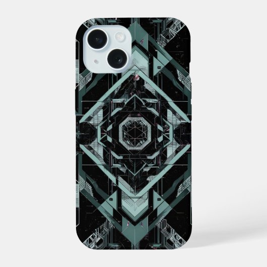 Silent Protocol: Cortex van Cyaan iPhone 15 Case (Achterkant)
