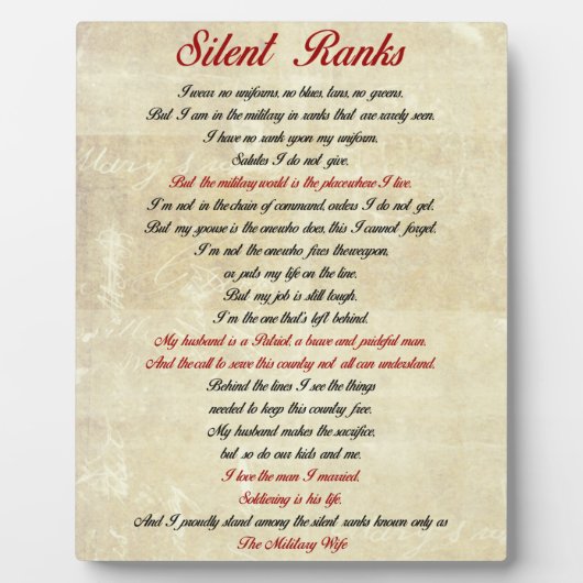 Silent Ranks Plaque met Easle Fotoplaat (Voorkant)