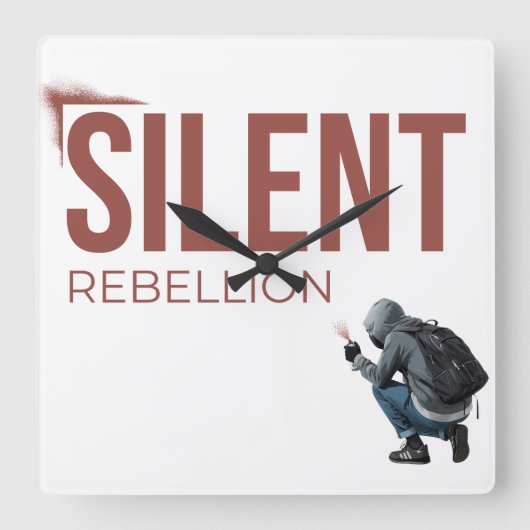 Silent Rebellion Minimal Graffiti Art Vierkante Klok (Voorkant)