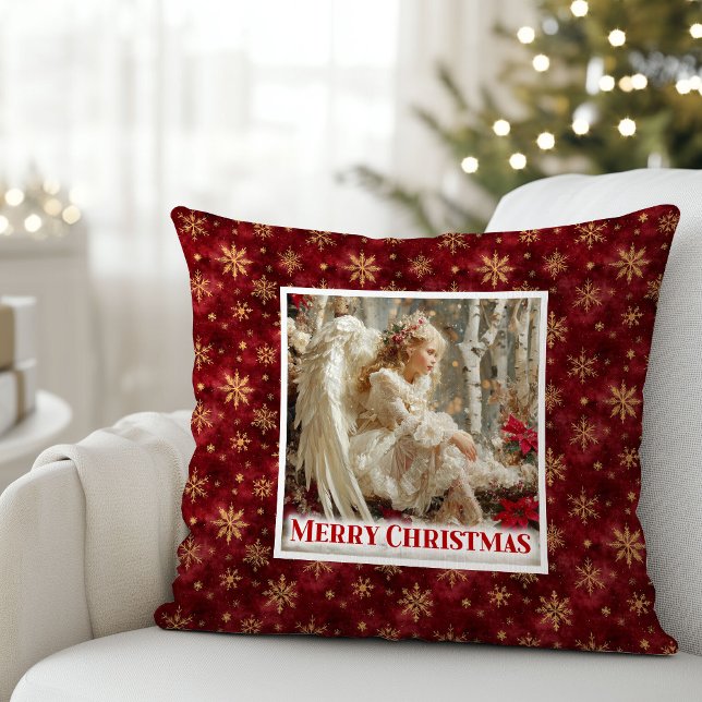 Silent Red and Gold Victorian Angel Christmas  Kussen (Silent Red and Gold Victorian Angel Christmas Pillow)