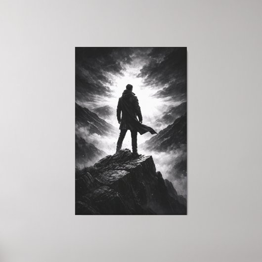 Silent Resolve – Black & White Mountain Canvas Art (Voorkant)