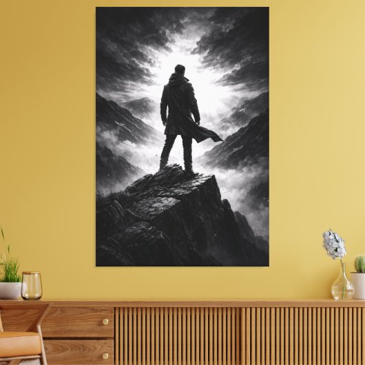 Silent Resolve – Black & White Mountain Canvas Art (Insitu (Woonkamer))