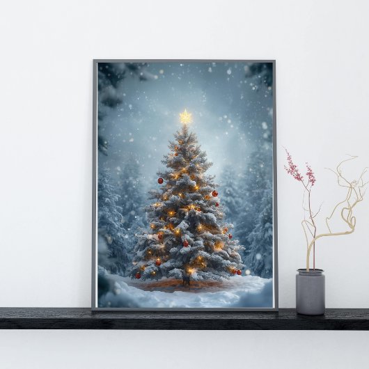 Silent Snow Christmas Tree Poster