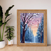 Silent Snowfall Winter Forest Watercolor Painting Poster