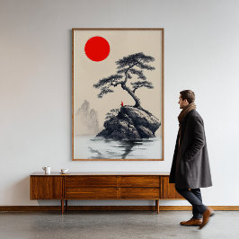 Silent Solitude - Inktlandschapskunst - Zen Decor Foto Afdruk