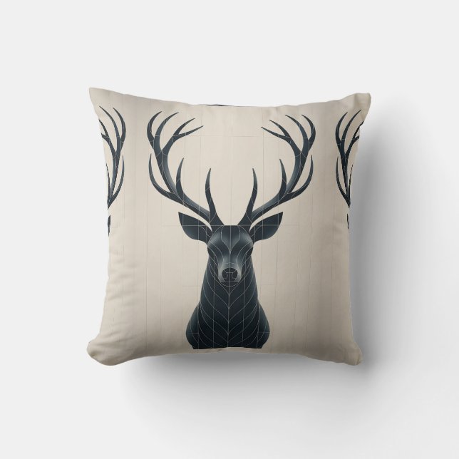 Silent Stag Minimal Geometric Deer Kussen (Voorkant)