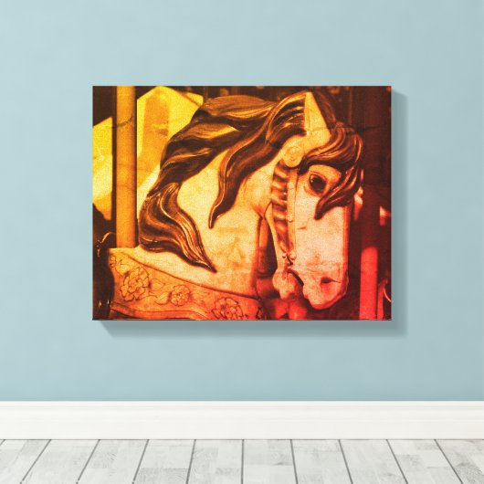 Silent Steed Carrousel Horse in Sepia  Canvas Afdruk (Insitu (Houten vloer))