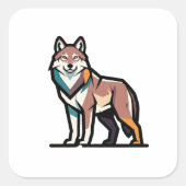 Silent Strength Wolf Illustration Vierkante Sticker (Voorkant)