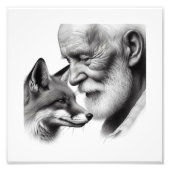 Silent Understanding: Ouder Man met Fox Wall Art Foto Afdruk (Voorkant)