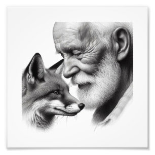Silent Understanding: Ouder Man met Fox Wall Art Foto Afdruk
