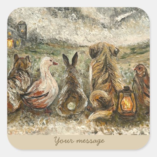 Silent Watching Whimsical Farmhouse Animals Vierkante Sticker (Voorkant)
