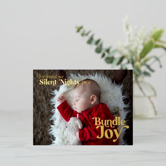 Silents Night Bundle of Joy Baby First Kerstmis Folie Feestdagen Briefkaart (Staand Voorkant)