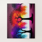 Silhouet Abstract Trio van Kleurrijke Bomen Legpuzzel (Verticaal)