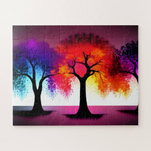 Silhouet Abstract Trio van Kleurrijke Bomen Legpuzzel