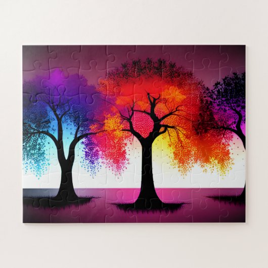 Silhouet Abstract Trio van Kleurrijke Bomen Legpuzzel (Horizontaal)
