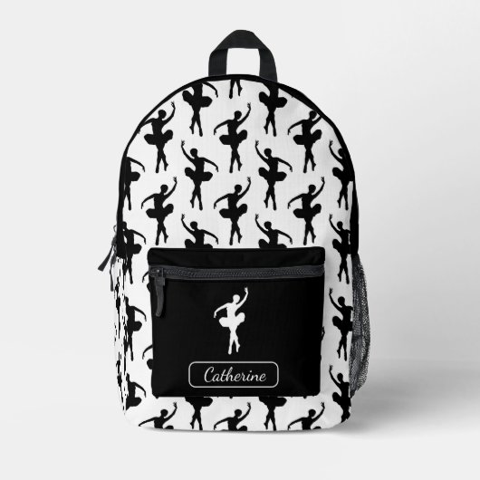 Silhouet Ballerina in zwart en wit Bedrukte Rugzak (Voorkant)