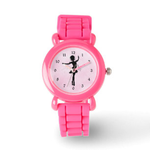 Silhouet Ballerina op Roze Horloge