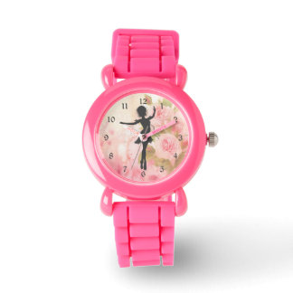  Silhouet Ballerina op Roze Rozen Ballet Horloge