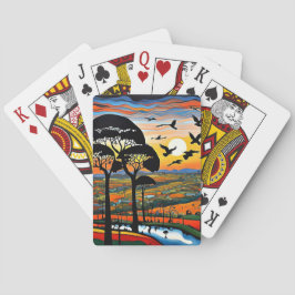 Silhouet bij zonsondergang 4 pokerkaarten