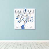 Silhouet Blauw Bloemenboom Vier Generatie Foto Canvas Afdruk (Insitu (Houten vloer))
