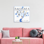 Silhouet Blauw Bloemenboom Vier Generatie Foto Canvas Afdruk (Insitu (Woonkamer))