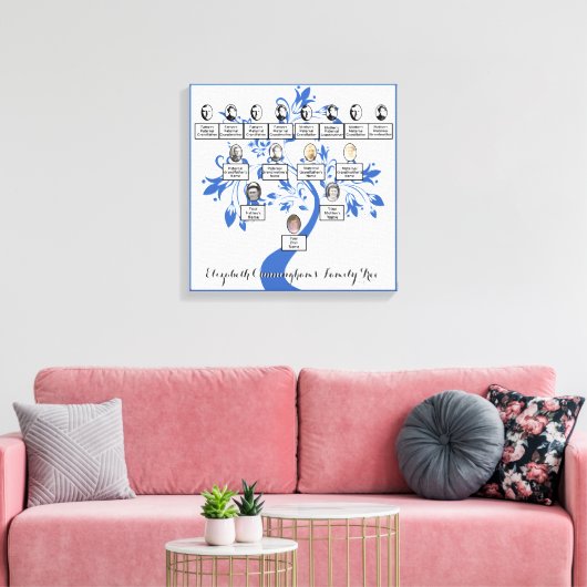 Silhouet Blauw Bloemenboom Vier Generatie Foto Canvas Afdruk (Insitu (Woonkamer))