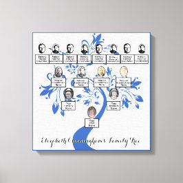 Silhouet Blauw Bloemenboom Vier Generatie Foto Canvas Afdruk