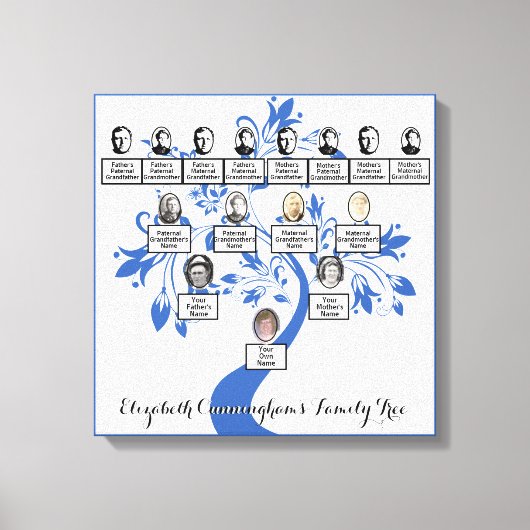 Silhouet Blauw Bloemenboom Vier Generatie Foto Canvas Afdruk (Voorkant)