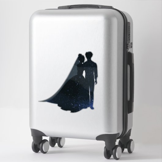 Silhouet Blauw sparkle bruid en bruidegom decal Sticker (Koffer)