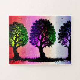 Silhouet Bomen met Kleurrijke Sky Achtergrond Legpuzzel