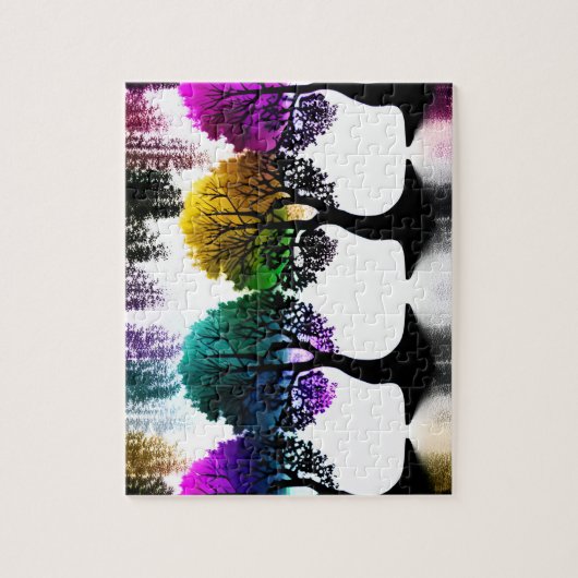 Silhouet Bomen met Pastel Kleur Bladgroen Legpuzzel (Verticaal)