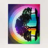 Silhouet Bomen van het Leven Omringd door Regenboo Legpuzzel (Verticaal)
