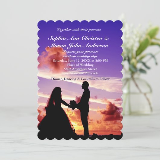 Silhouet bruid & bruidegom Zonsondergang bruiloft  Kaart (Staand voorkant)