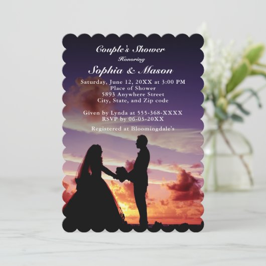 Silhouet bruid & bruidegom zonsondergang paren dou kaart (Staand voorkant)