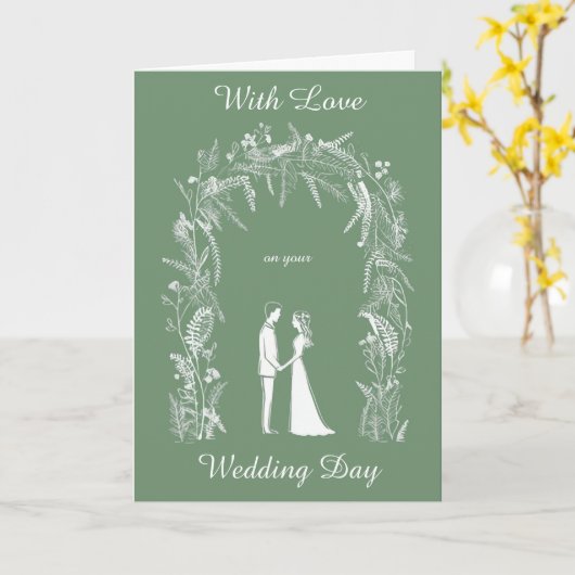 Silhouet bruid en bruidegom gepersonaliseerde brui kaart (Gele Bloem)