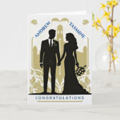 Silhouet bruids paar gepersonaliseerde bruiloft kaart (Gele Bloem)