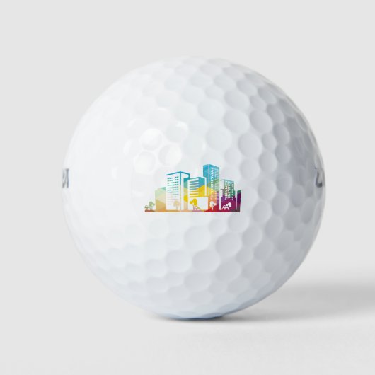 silhouet cityscape-bouwpictogram kleurplaats golfballen (Voorkant)