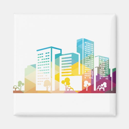 silhouet cityscape-bouwpictogram kleurplaats magneet (Voorkant)
