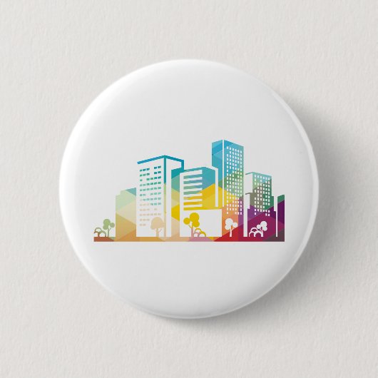 silhouet cityscape-bouwpictogram kleurplaats ronde button 5,7 cm (Voorkant)