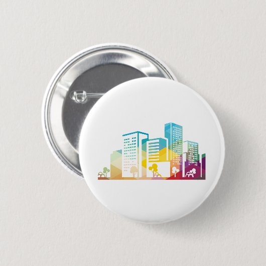 silhouet cityscape-bouwpictogram kleurplaats ronde button 5,7 cm (Voorkant /achterkant)