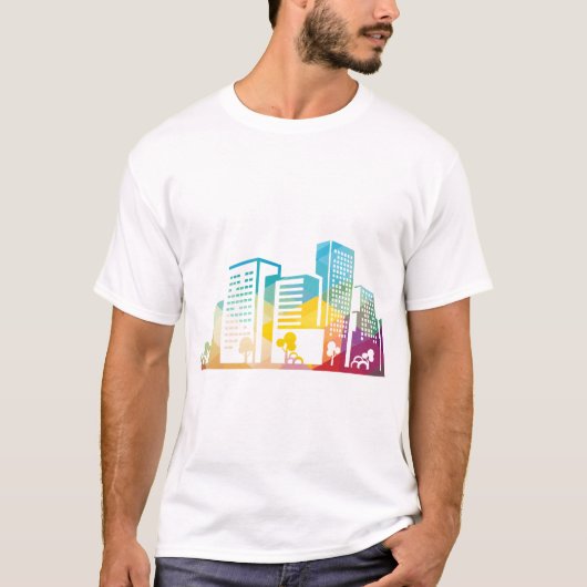 silhouet cityscape-bouwpictogram kleurplaats t-shirt (Voorkant)