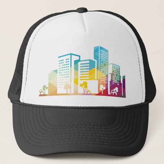 silhouet cityscape-bouwpictogram kleurplaats trucker pet (Voorkant)