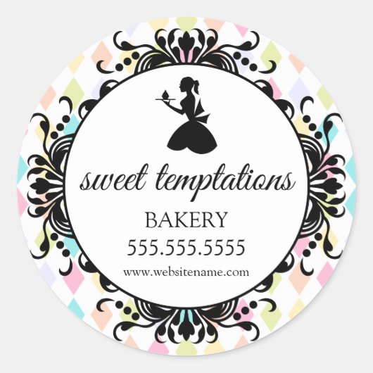 Silhouet Cupcake Lady Bakkerij Verpakking Ronde Sticker (Voorkant)