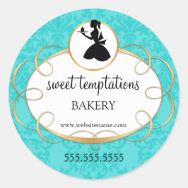 Silhouet Dame en Cupcake Bakkerij Verpakkingsklass Ronde Sticker