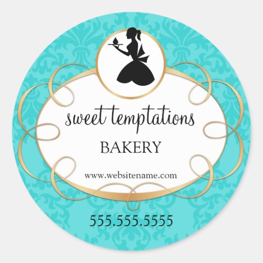 Silhouet Dame en Cupcake Bakkerij Verpakkingsklass Ronde Sticker (Voorkant)